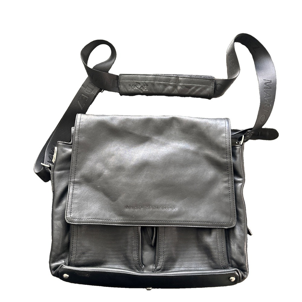 Mario Hernandez Laptop iPad Messenger Briefcase Crossbody Black Leather